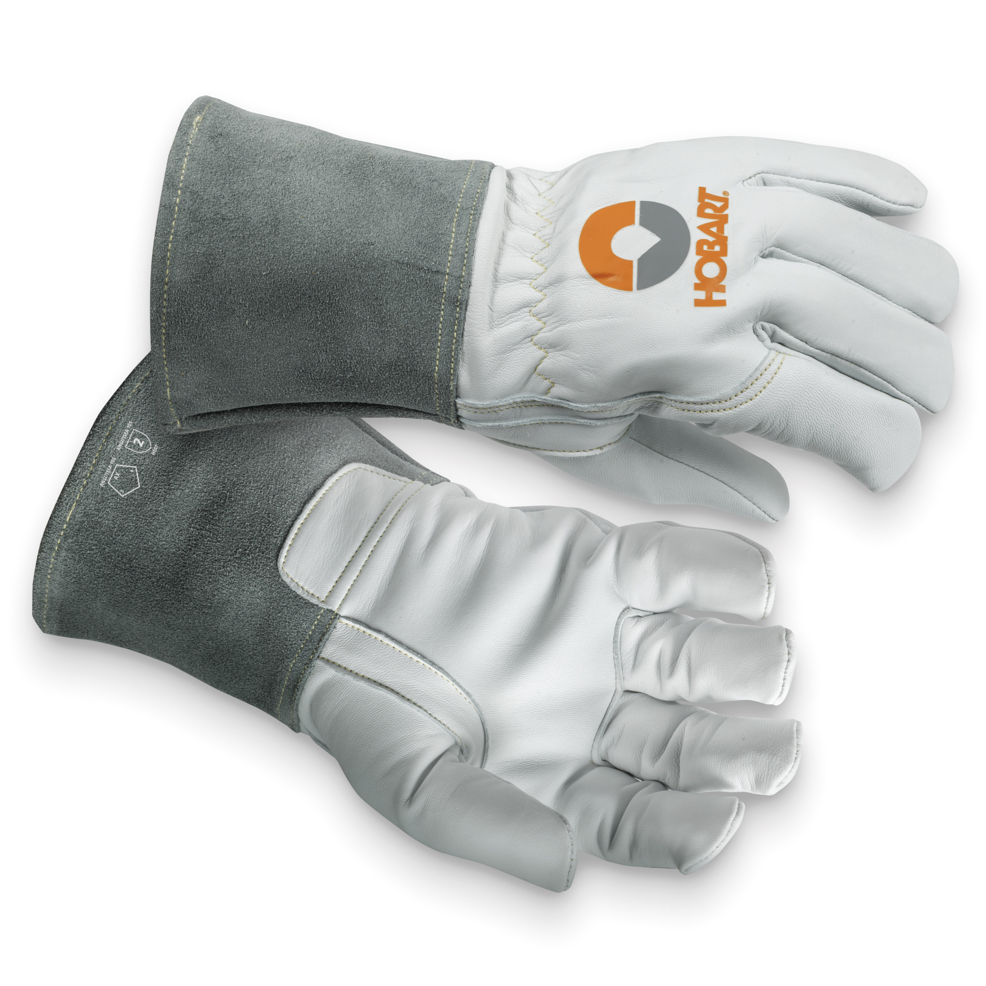 Hobart MIG Goat Skin Leather Glove, Cow Split Leather, Gray, Medium, Model# 771044
